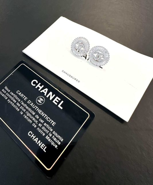 925 sterling silver Chanel zircon stone baguette stud earrings with authenticity card