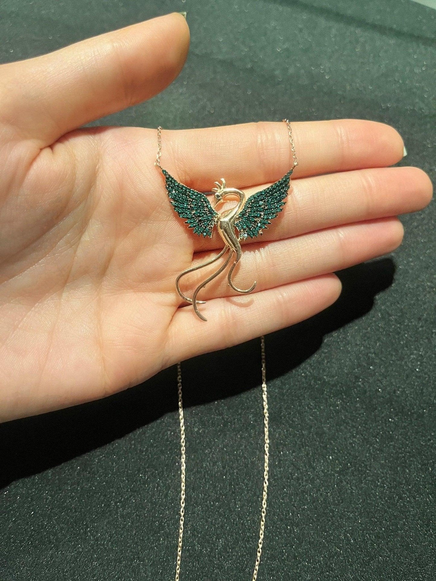 925 Sterling Silver Handmade Phoenix Necklace| Bordoex Phoenix | Red Phoenix | Zircon Stone | Green Phoenix | Blue Phoenix Necklace - Tracesilver