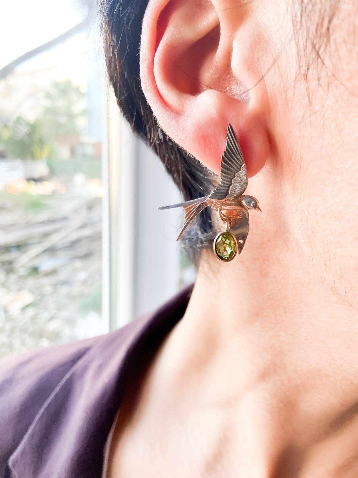 925 Sterling Silver Peridot Stone Sparrow Stud Earrings For Women - Tracesilver