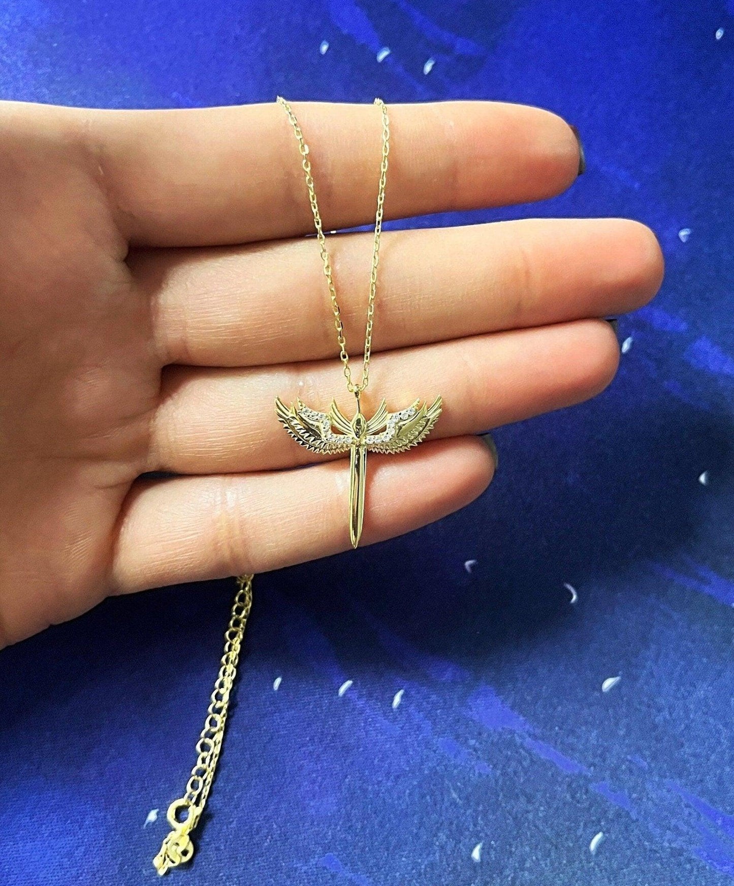 925 Sterling Silver Sword of Michael Gold Plated Necklace | Sword Of Michael| Michael's Sword Necklace| Michael's Sword Gold Plated Silver - Tracesilver