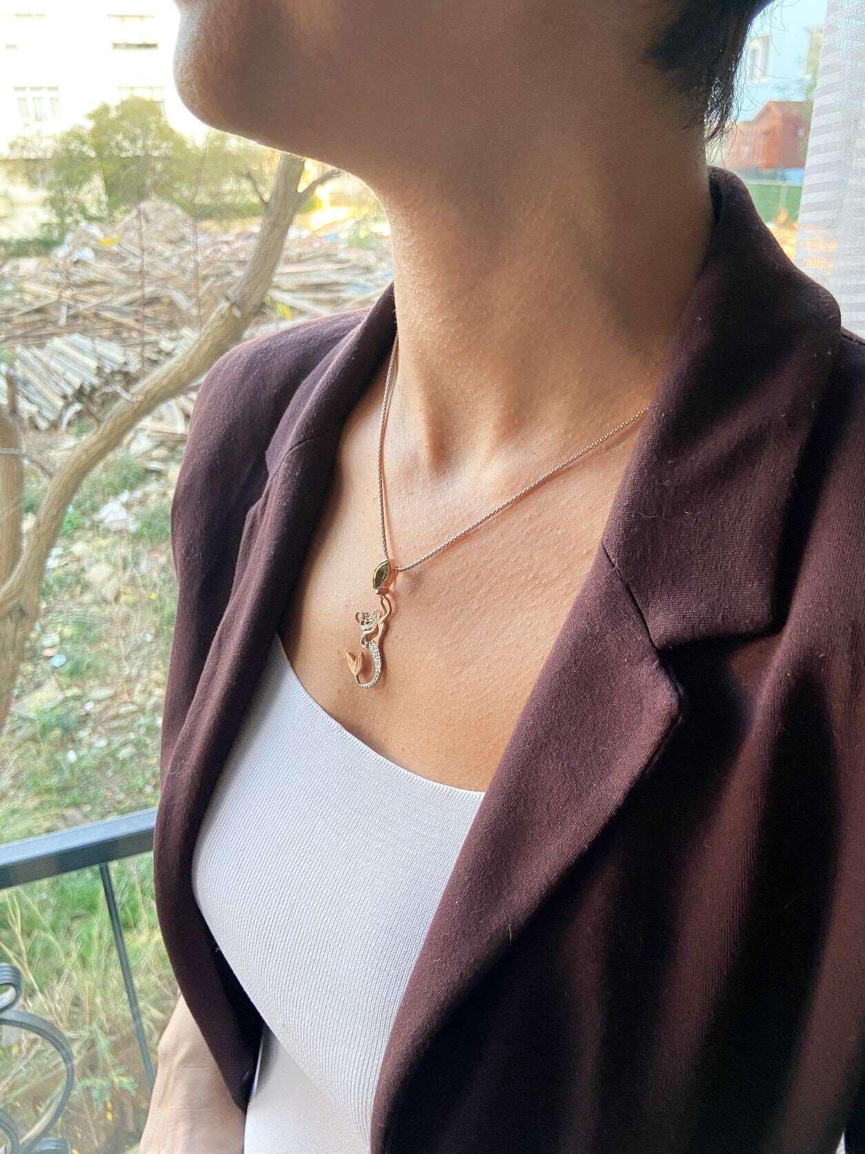 Citrine Stone Mermaid Jewelry Natural Citrine Stone Necklace For Women, Custom Design Handmade Mermaid Pendant For Her - Tracesilver