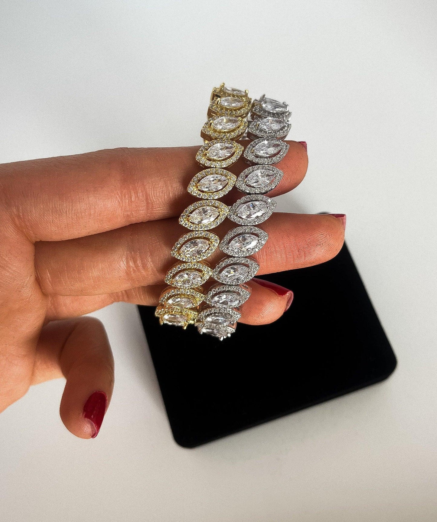 Diamond Drop cut 925 Sterling Silver Madagascar Zircon Stone Bracelet,Silver Zircon Stone Bracelet,Gold Plated Zircon Stone Bracelet, - Tracesilver