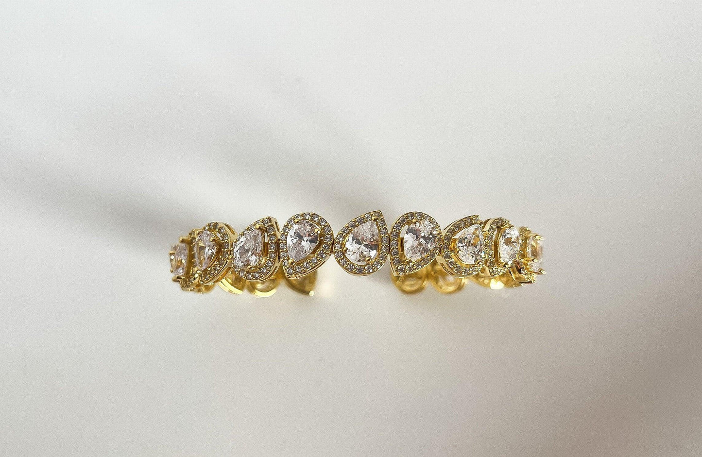 Diamond Drop Cut 925 Silver Gold Plated Bracelet Madagascar Full Zircon Stone Super Shiny Diamond Design 925 Silver Bracelet , Gold Plated - Tracesilver
