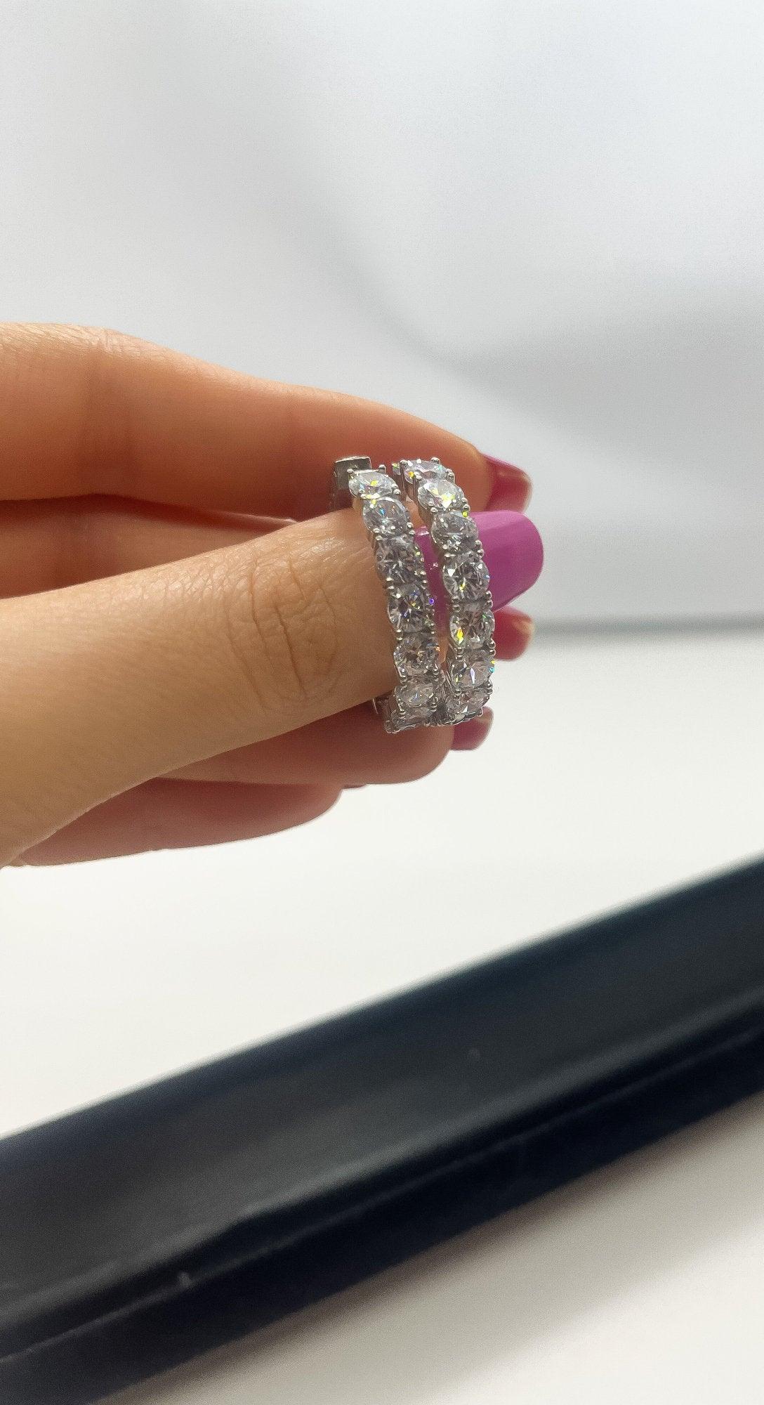 925 Sterling Silver First Quality Zircon Hoop Earrings - Tracesilver