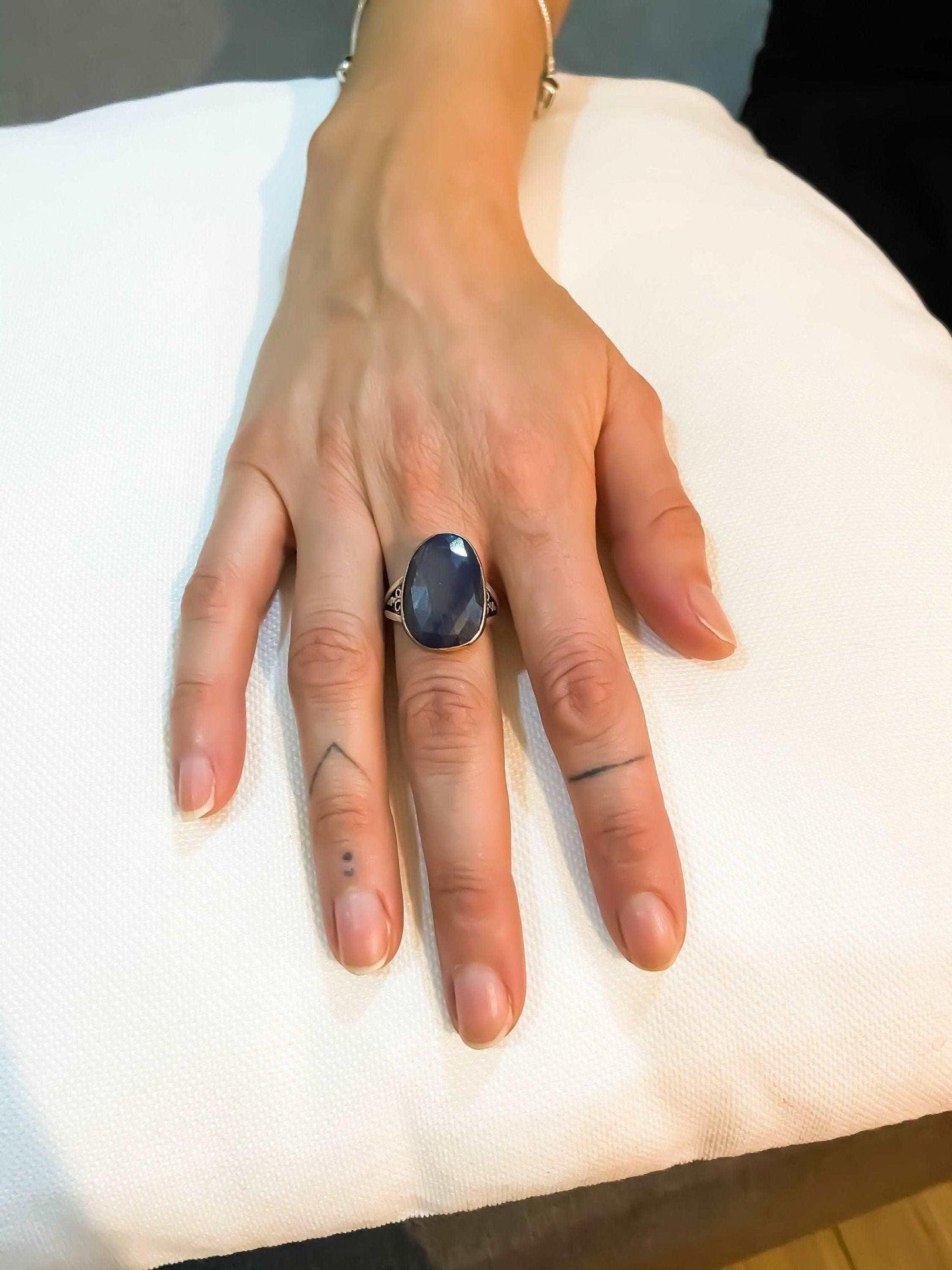 Kyanite Gemstone Natural Stone Jewelry 925 Sterling Silver Custom Desing Handmade Ring, Handmade Kyanite Stone Adjustable Ring For Women - Tracesilver
