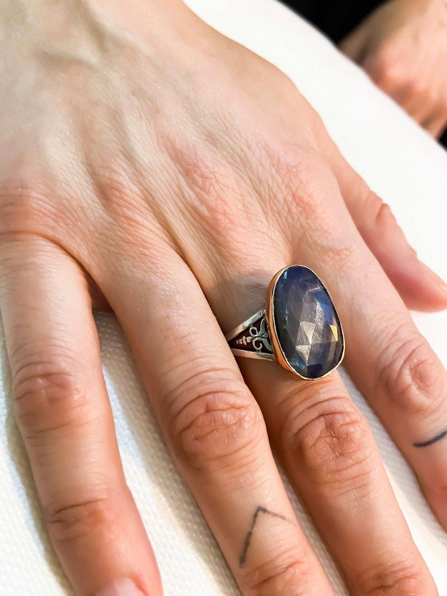 Kyanite Gemstone Natural Stone Jewelry 925 Sterling Silver Custom Desing Handmade Ring, Handmade Kyanite Stone Adjustable Ring For Women - Tracesilver