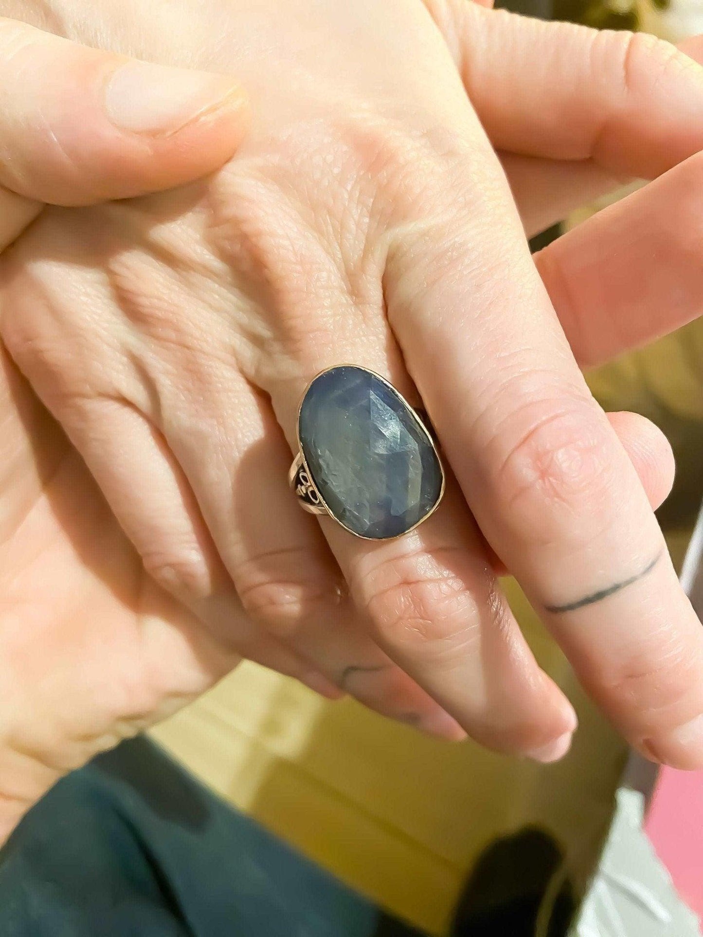 Kyanite Gemstone Natural Stone Jewelry 925 Sterling Silver Custom Desing Handmade Ring, Handmade Kyanite Stone Adjustable Ring For Women - Tracesilver