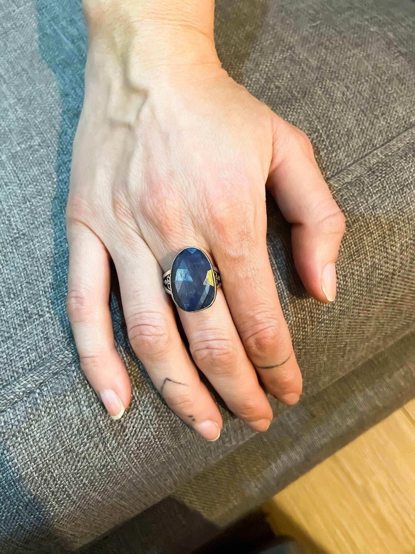 Kyanite Gemstone Natural Stone Jewelry 925 Sterling Silver Custom Desing Handmade Ring, Handmade Kyanite Stone Adjustable Ring For Women - Tracesilver