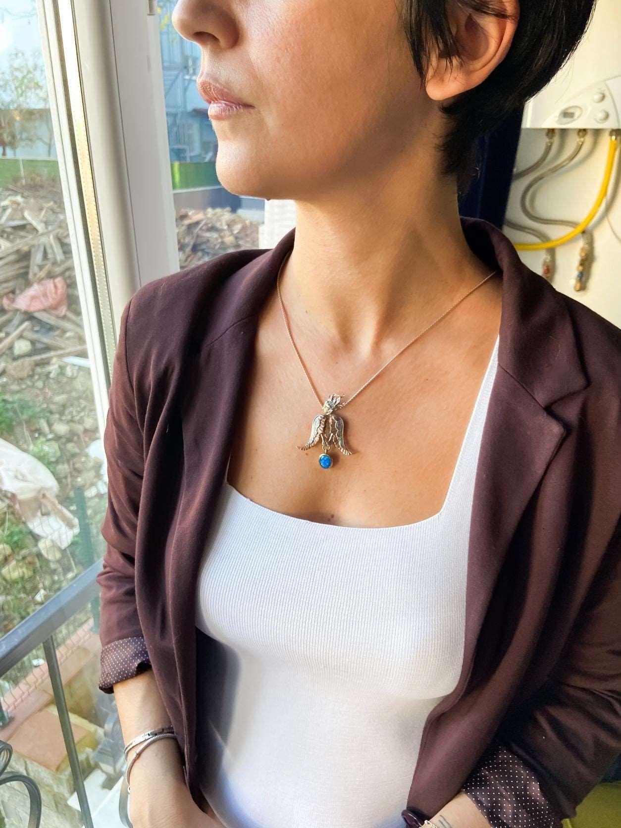 Opal Stone Angel Necklace For Women, Custom Design Women Angel Opal 925 Sterling Silver Pendant For Her - Tracesilver