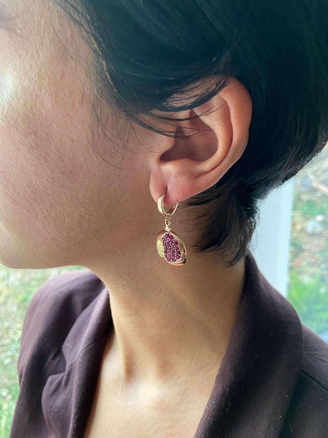 Pomegranate Flower Silver Earrings For Women, Pomegranate Earrings Jewelry For Her, Gift For Pomegranate Earrings Her - Tracesilver