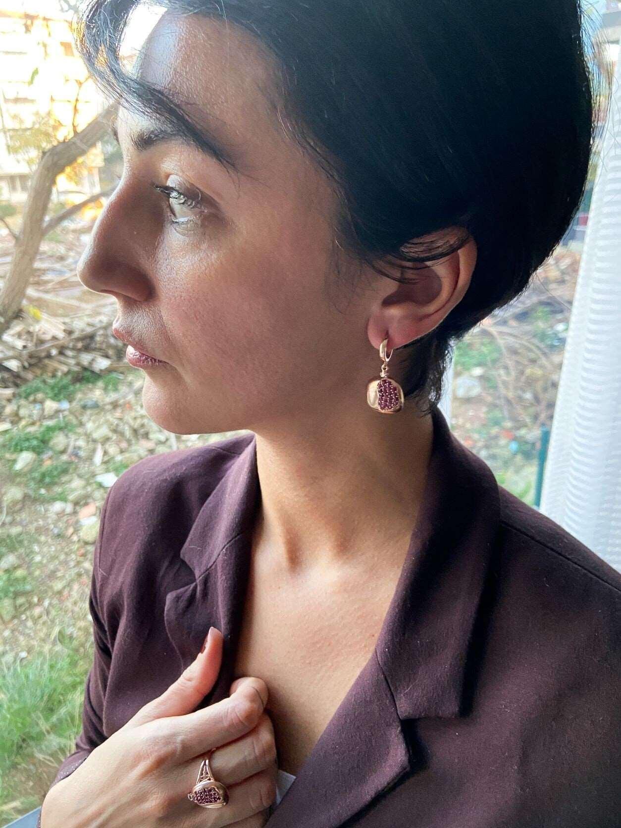Pomegranate Flower Silver Earrings For Women, Pomegranate Earrings Jewelry For Her, Gift For Pomegranate Earrings Her - Tracesilver