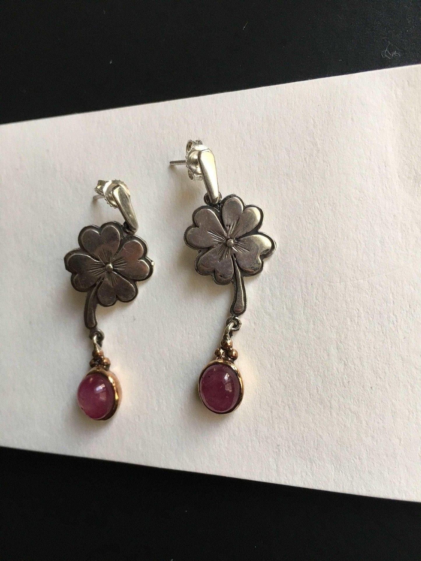Root Ruby Flower Earrings, Custom Desing Jewelry Ruby Women Earrings, 925 Sterling Silver Flower Desing Earrings For Women - Tracesilver
