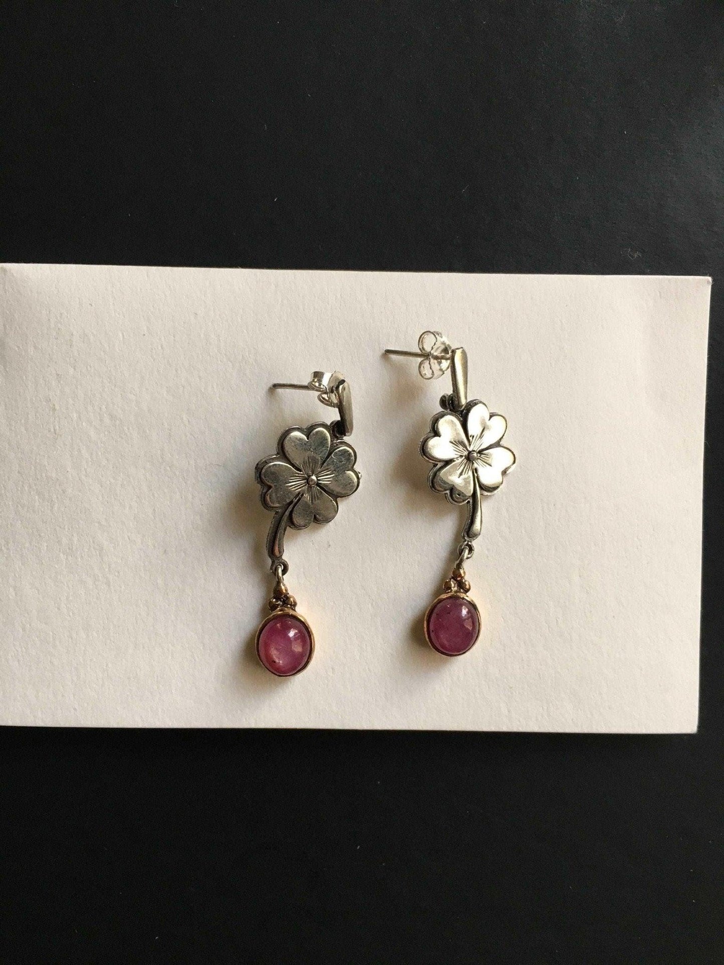 Root Ruby Flower Earrings, Custom Desing Jewelry Ruby Women Earrings, 925 Sterling Silver Flower Desing Earrings For Women - Tracesilver
