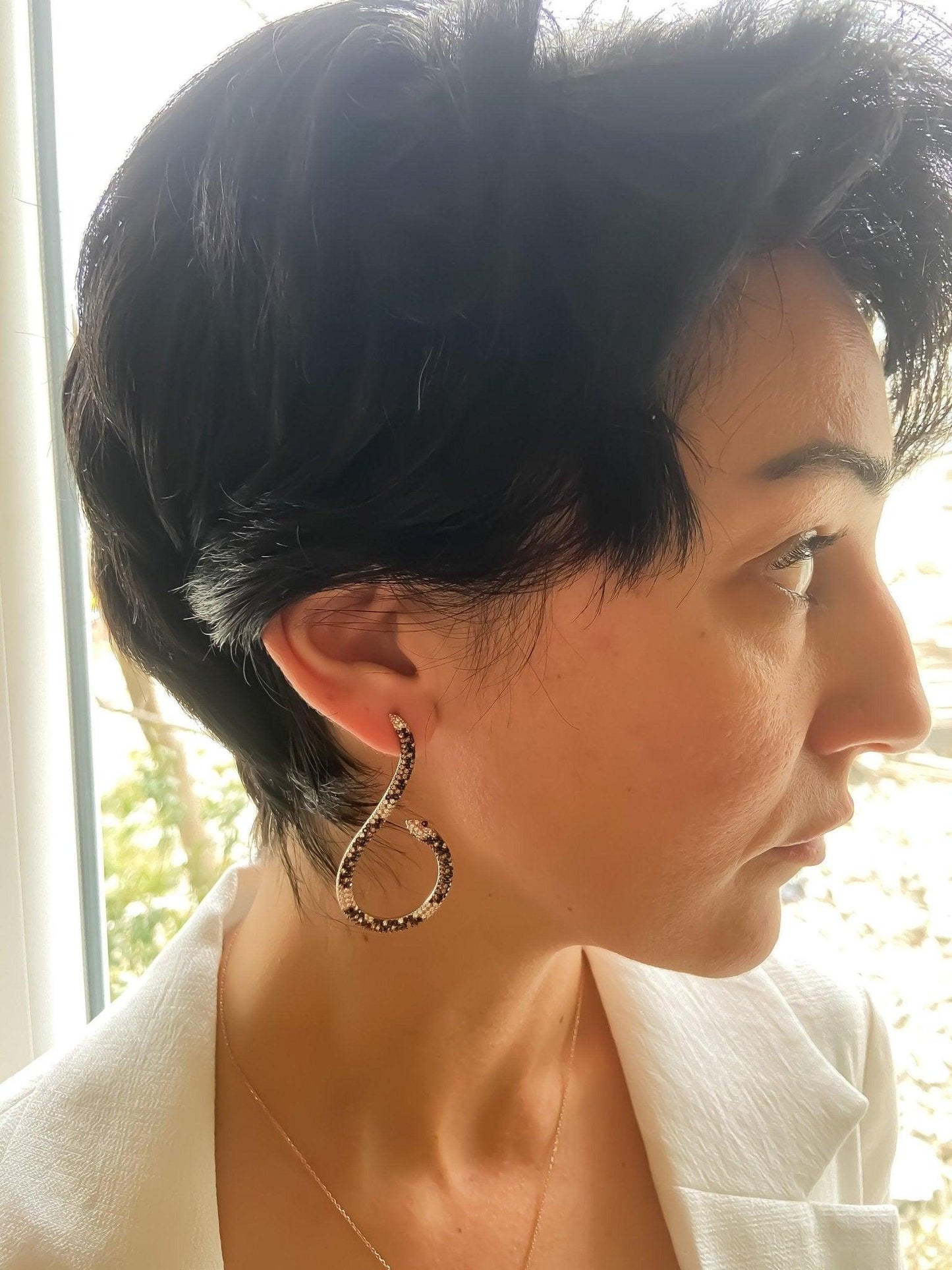 Snake Earrings 925 Sterling Silver Animal Earrings, Snake Lover Earrings For Women, Custom Desing Handmade Zircon Stone Snake Earrings - Tracesilver