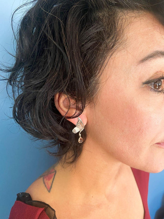 Zultanie Stone Butterfly Silver Earrings, Custom Desing Bird Stud Earrings, Handmade Butterfly Earrings,Silver Bird Earrings For Women - Tracesilver