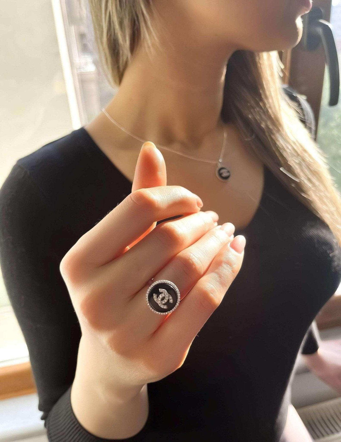 Chanel Vintage Jewelry 925 Sterling Silver Enamel Ring - Tracesilver