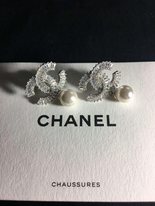 Chanel Jewelry Stud Vintage Earrings, 925 Sterling Silver Real Pearl - Tracesilver