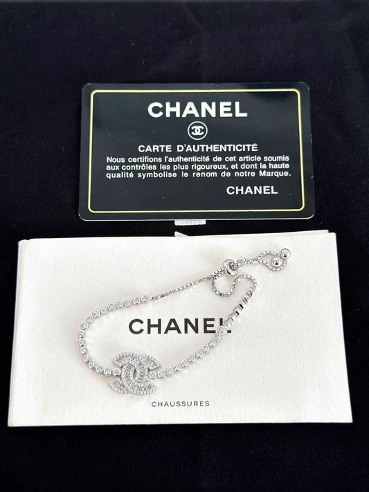 Exquisite 925 Sterling Silver Chanel Bracelet with Brilliant White Zircon Stone - Timeless Elegance