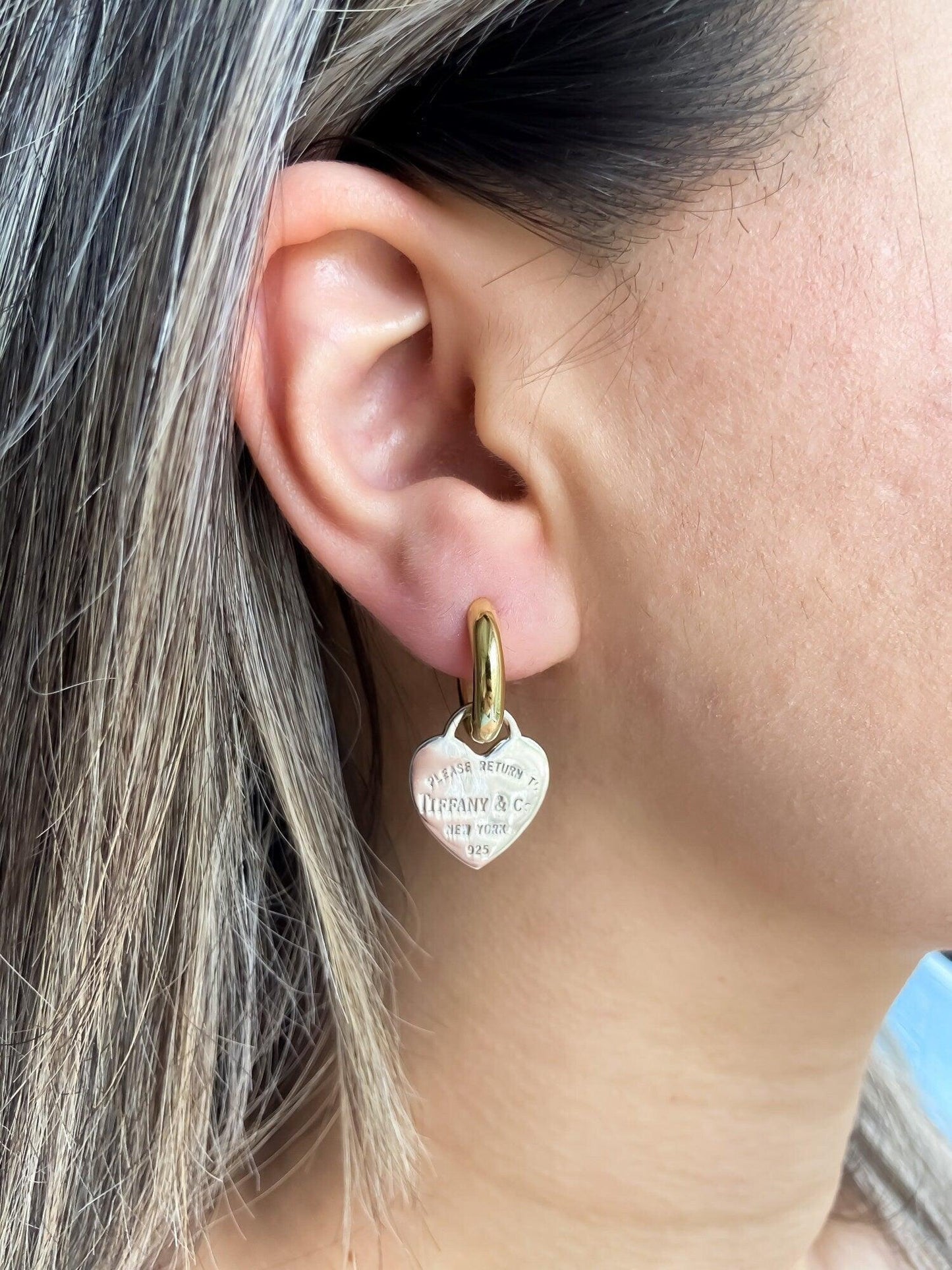 925 Sterling Silver Tiffany & Co Gold Planet Jewelry Heart Earrings - Tracesilver