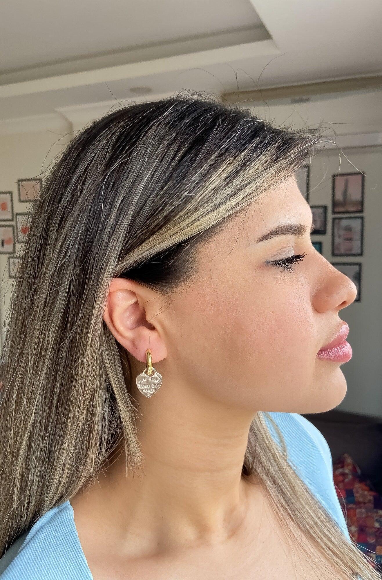 925 Sterling Silver Tiffany & Co Gold Planet Jewelry Heart Earrings - Tracesilver