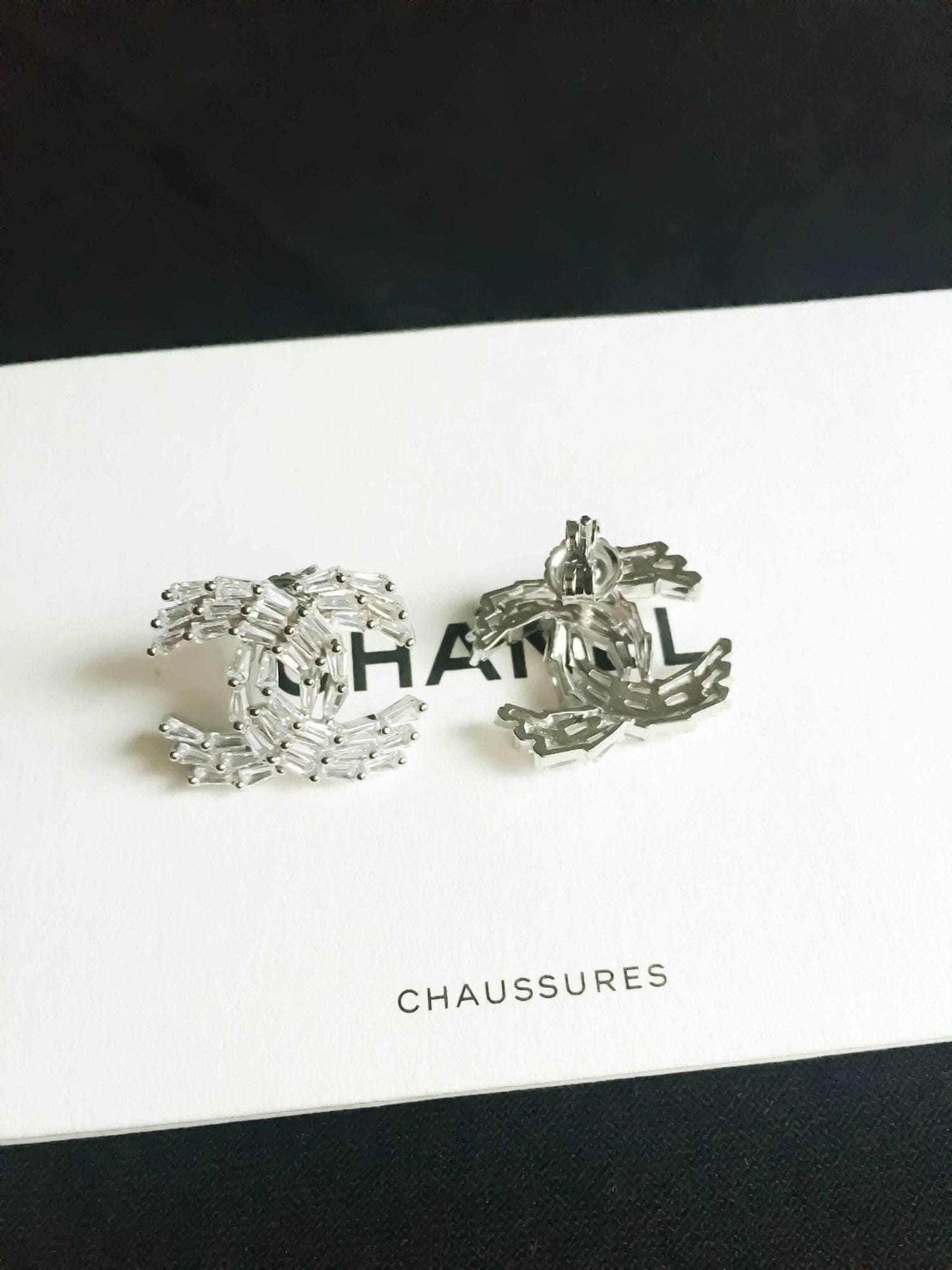 Chanel Baguette Vintage Earrings in 925 sterling silver with Italian baguette stones luxury jewelry