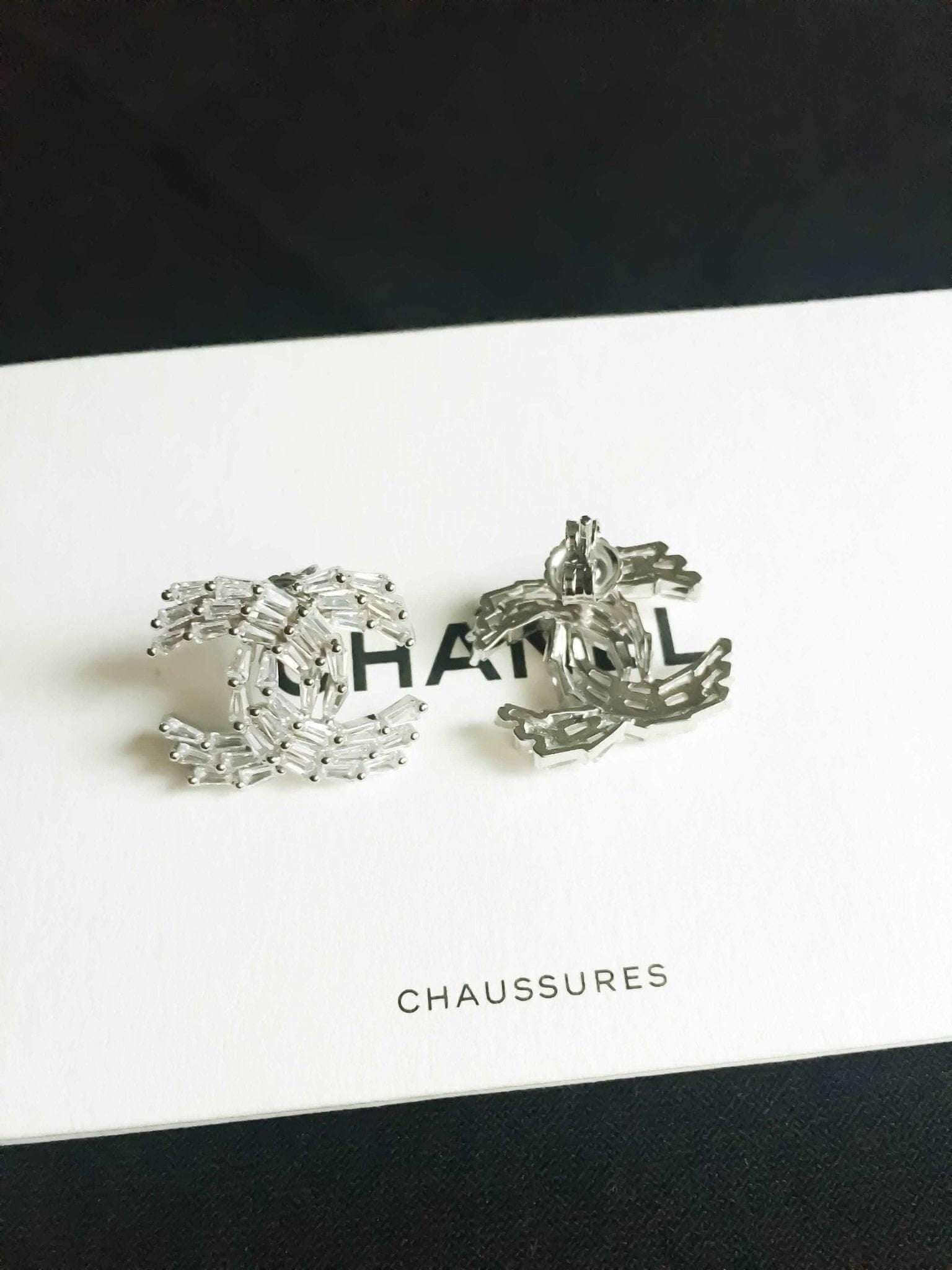 Chanel Baguette Vintage Earrings in 925 sterling silver with Italian baguette stones luxury jewelry