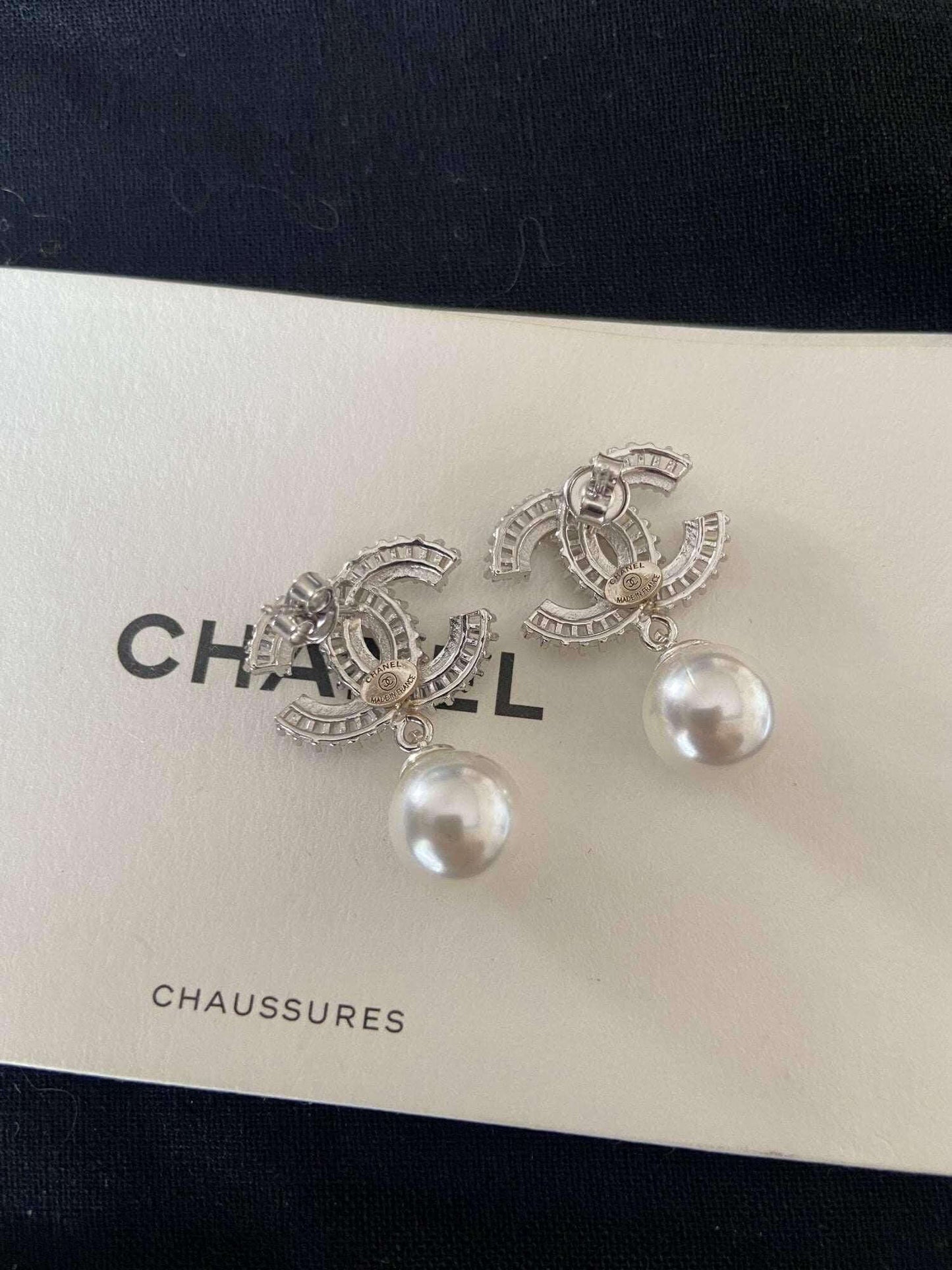 Chanel Jewelry Stud vintage earrings with 925 sterling silver and real pearl drop