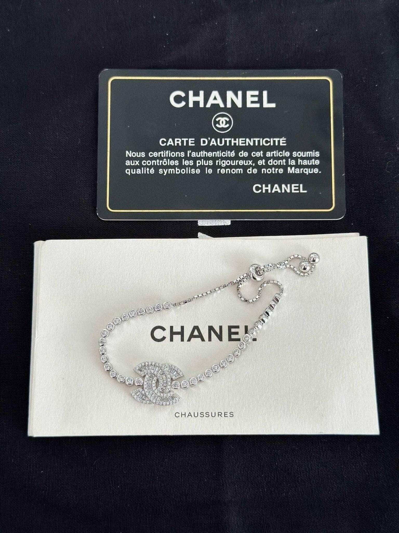 Exquisite 925 Sterling Silver Chanel Bracelet with Brilliant White Zircon Stone - Timeless Elegance displayed with authenticity card.