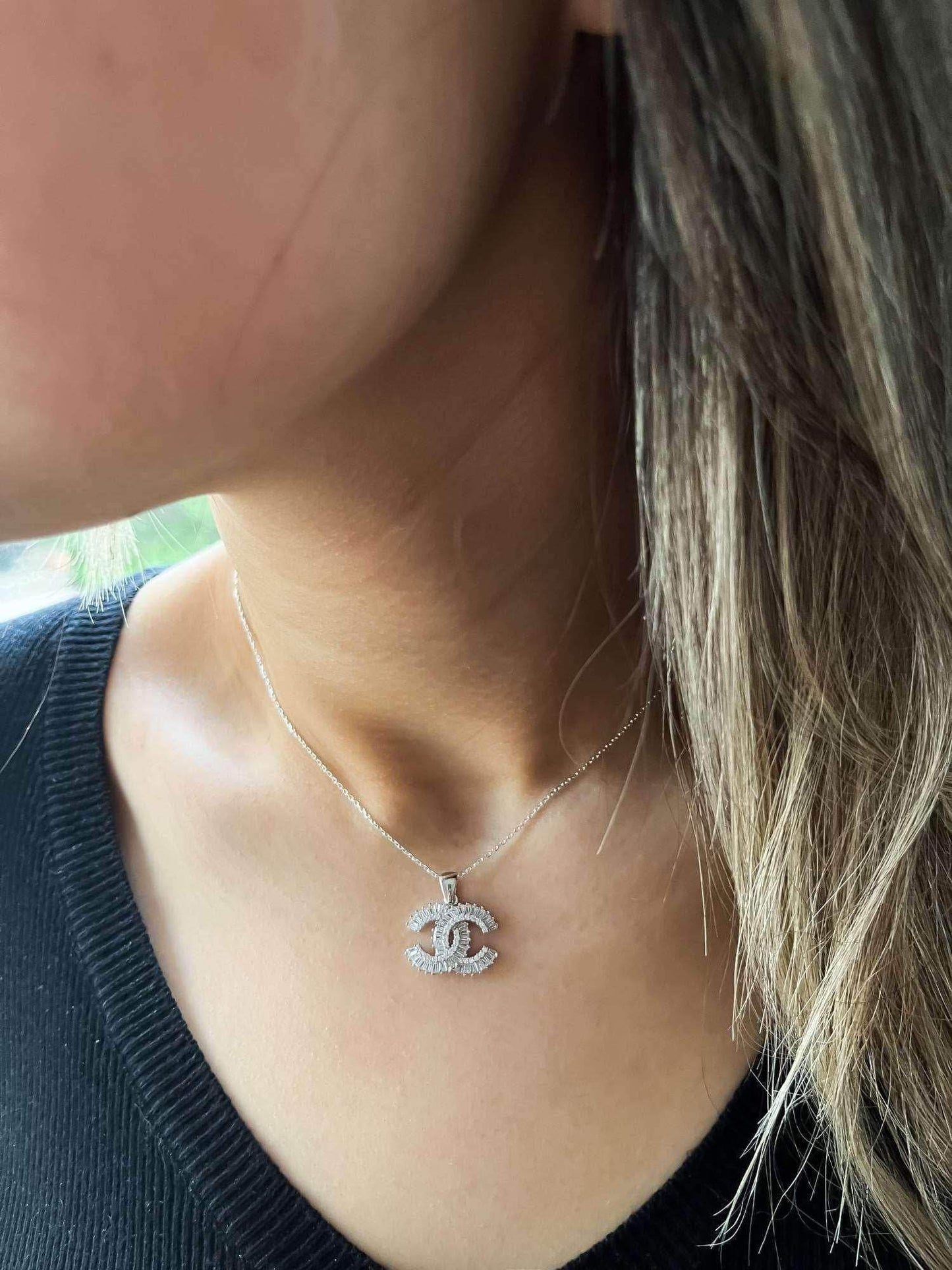 Chanel 925 Sterling Silver Vintage Jewelry Zircon Stone Necklace - Tracesilver