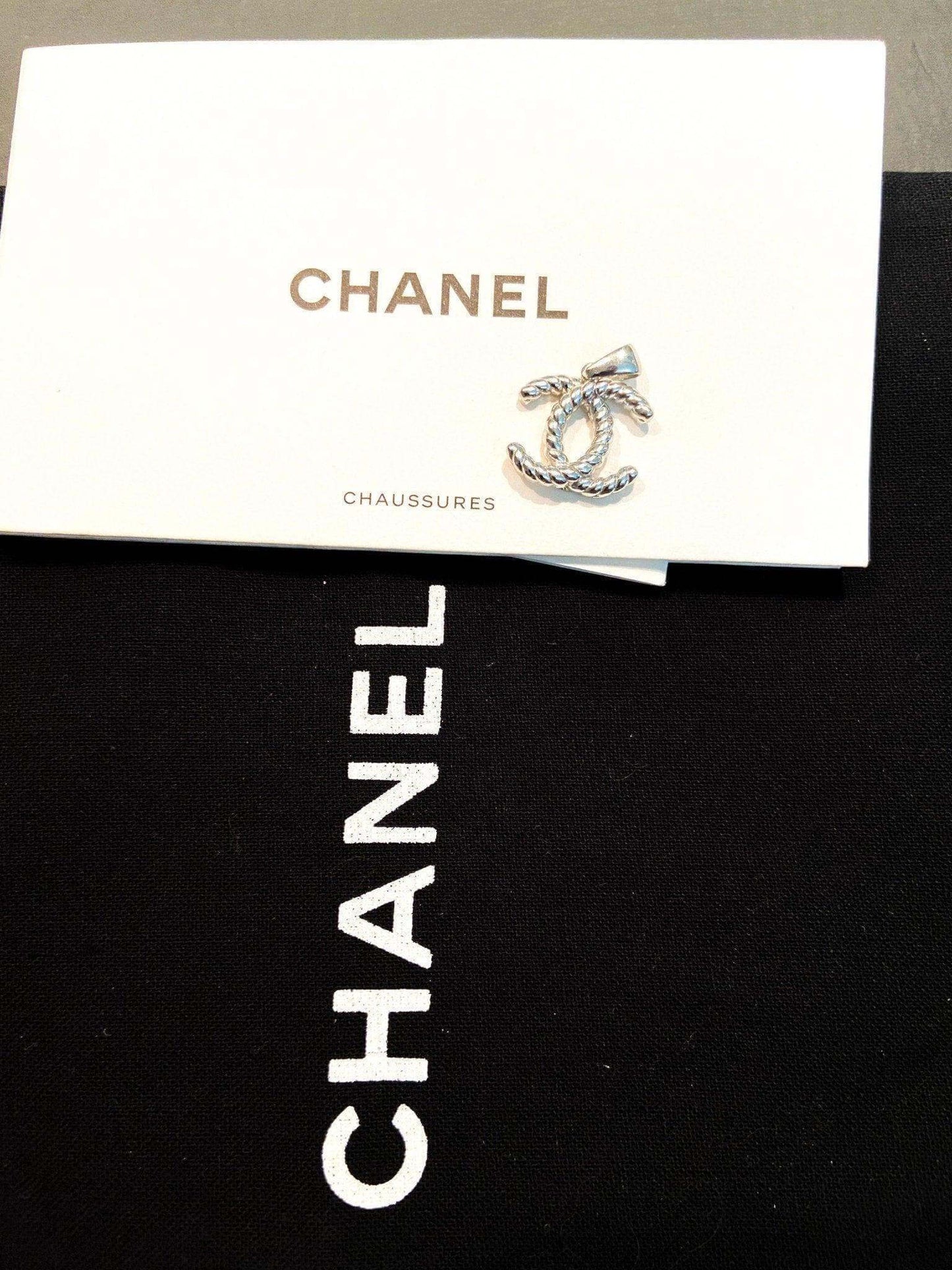 Vintage Chanel Set 925 Sterling Silver logo pin with packaging