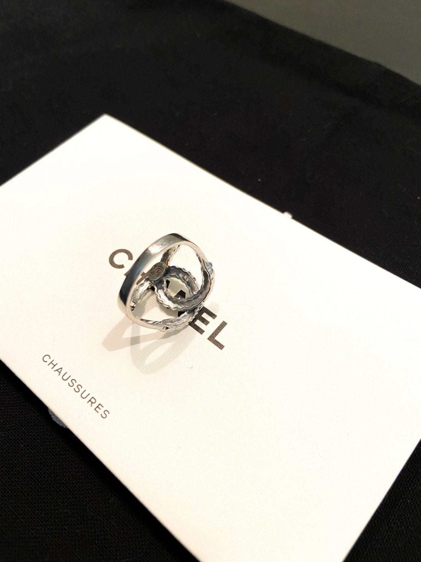 Vintage Chanel Set 925 sterling silver ring on Chanel card luxury jewelry
