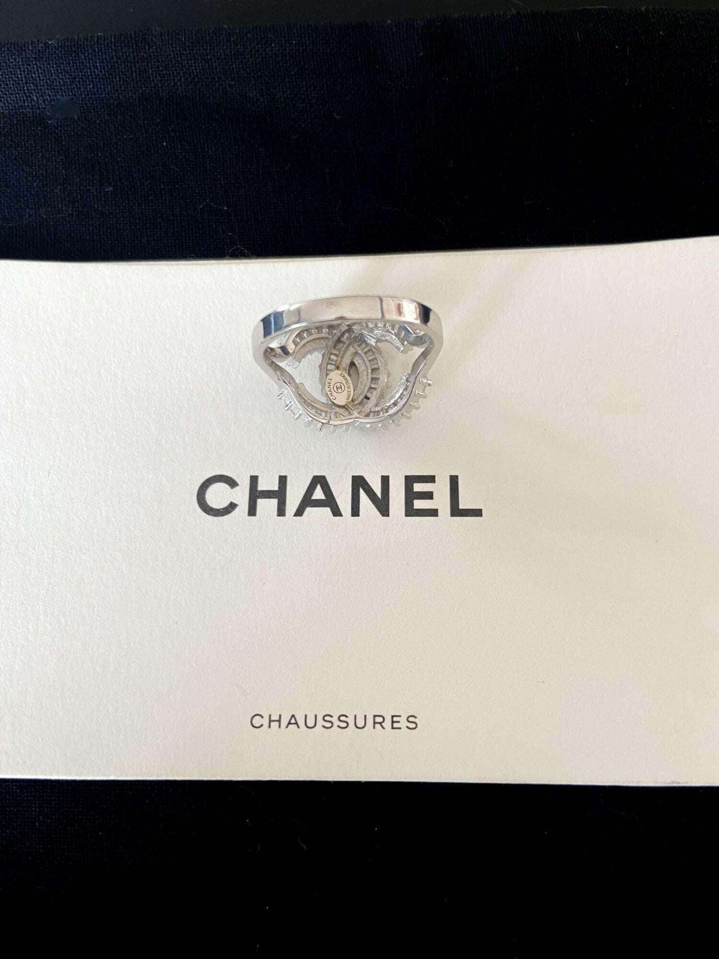 Chanel vintage set 925 sterling silver baguette cut ring on Chanel packaging