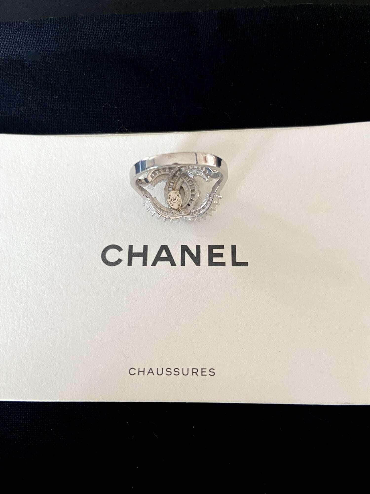 Chanel vintage set 925 sterling silver baguette cut ring on Chanel packaging