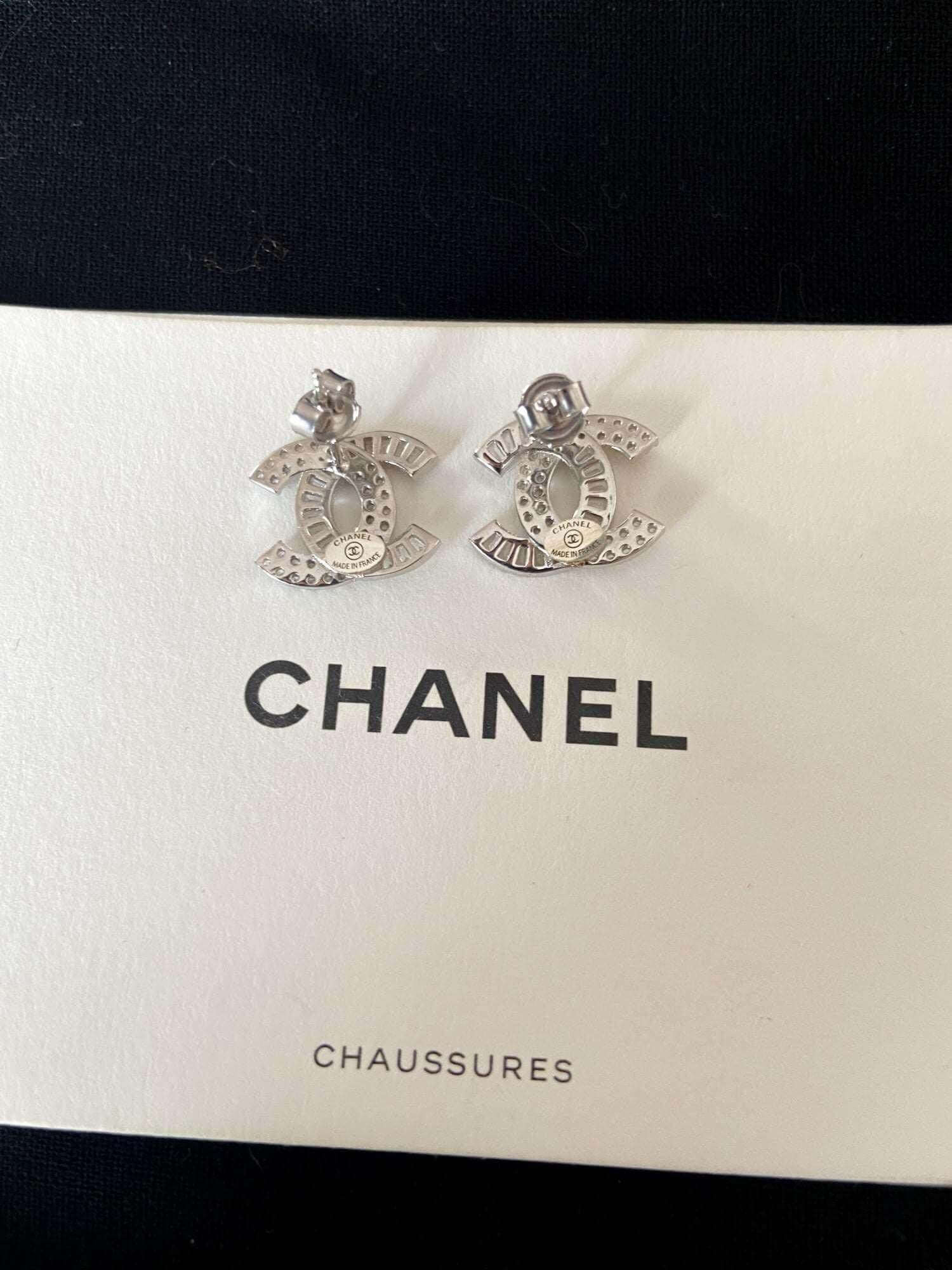 Chanel Jewelry 925 sterling silver earrings with baguette stones authentic set