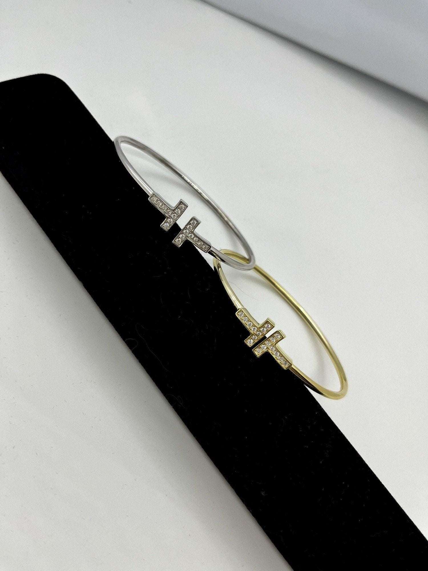 Tiffany T 925 Silver Wire Bracelet,Silver,Gold Plated - Tracesilver