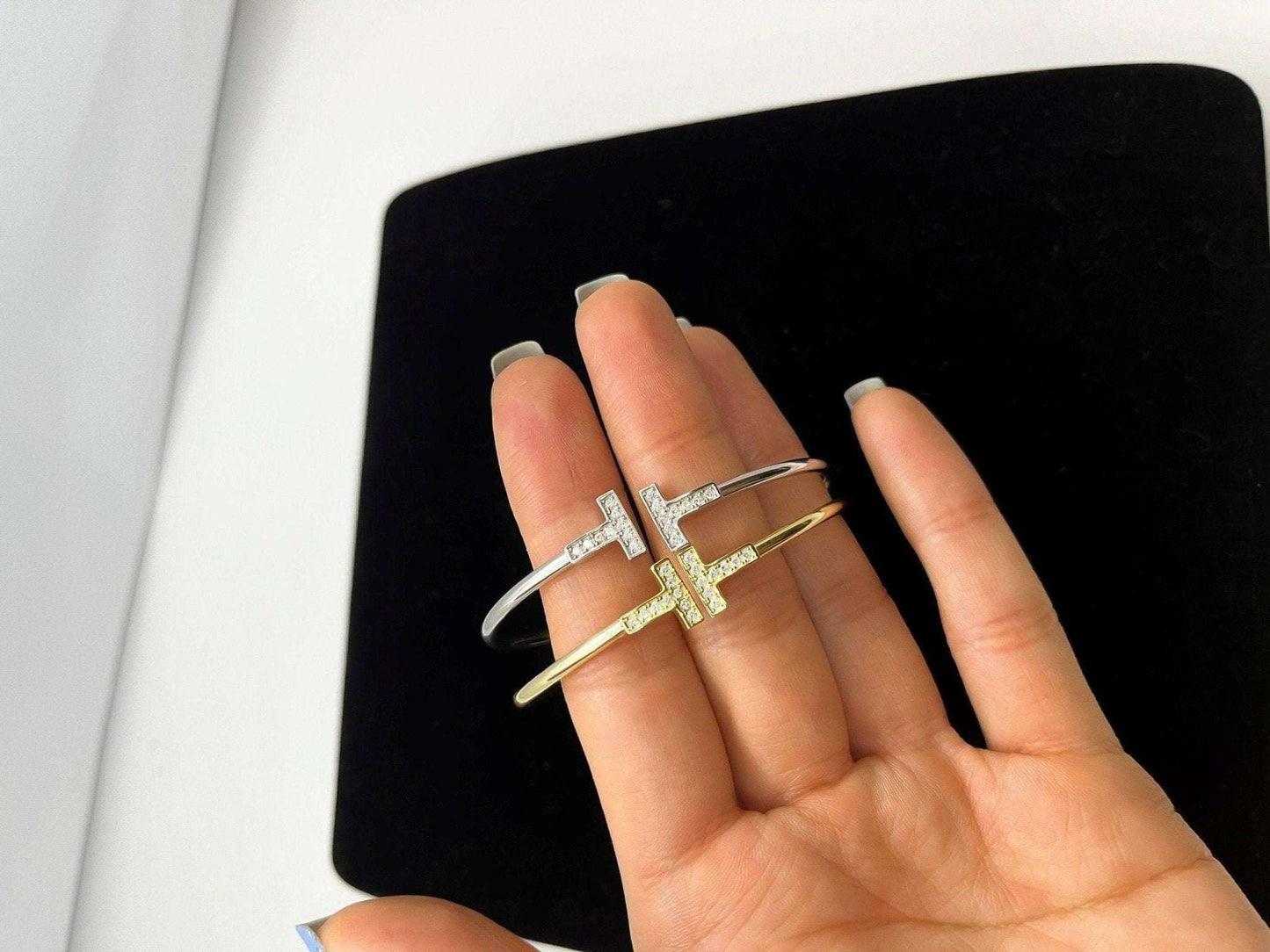 Tiffany T 925 Silver Wire Bracelet,Silver,Gold Plated - Tracesilver