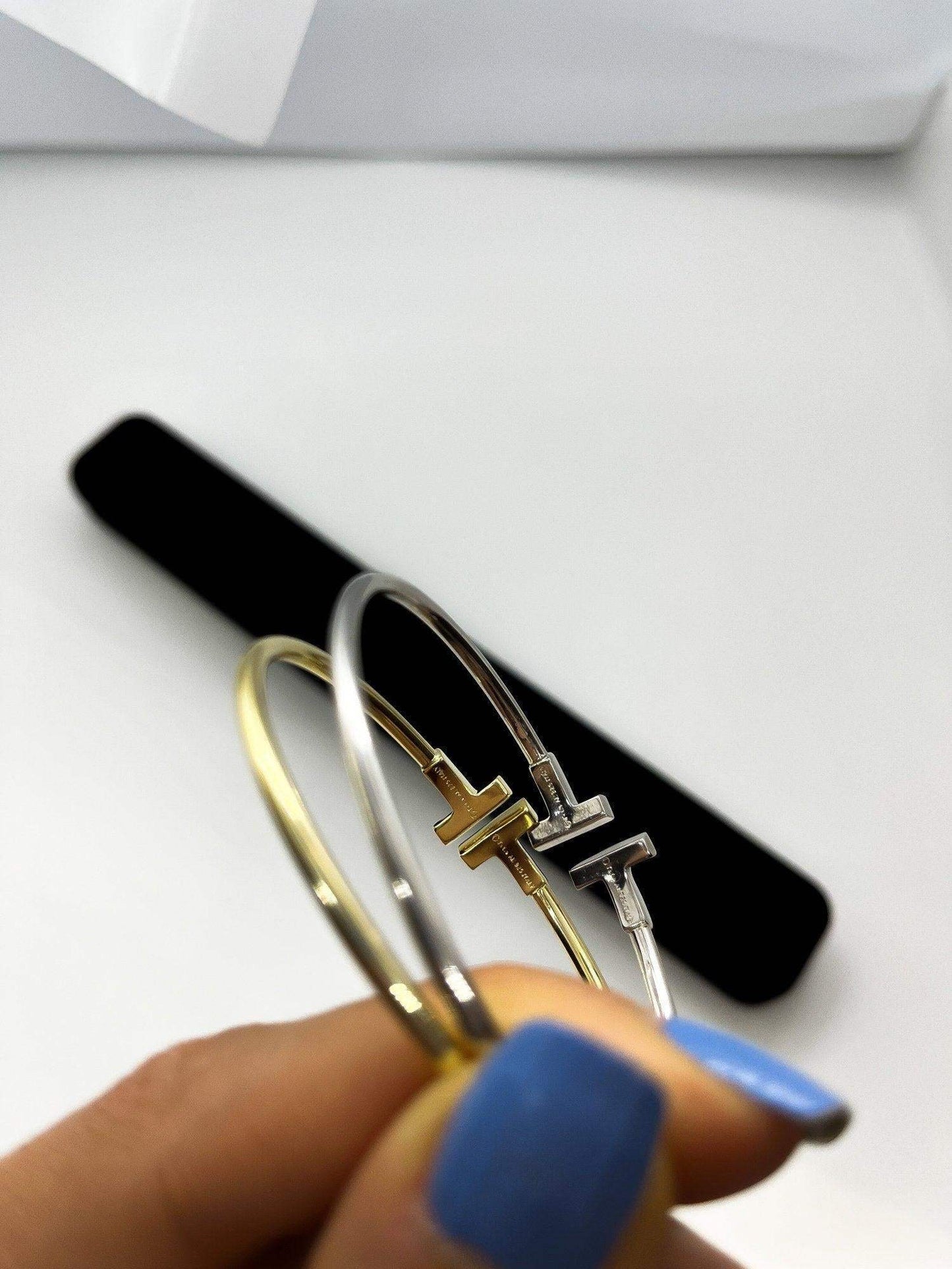 Tiffany T 925 Silver Wire Bracelet,Silver,Gold Plated - Tracesilver