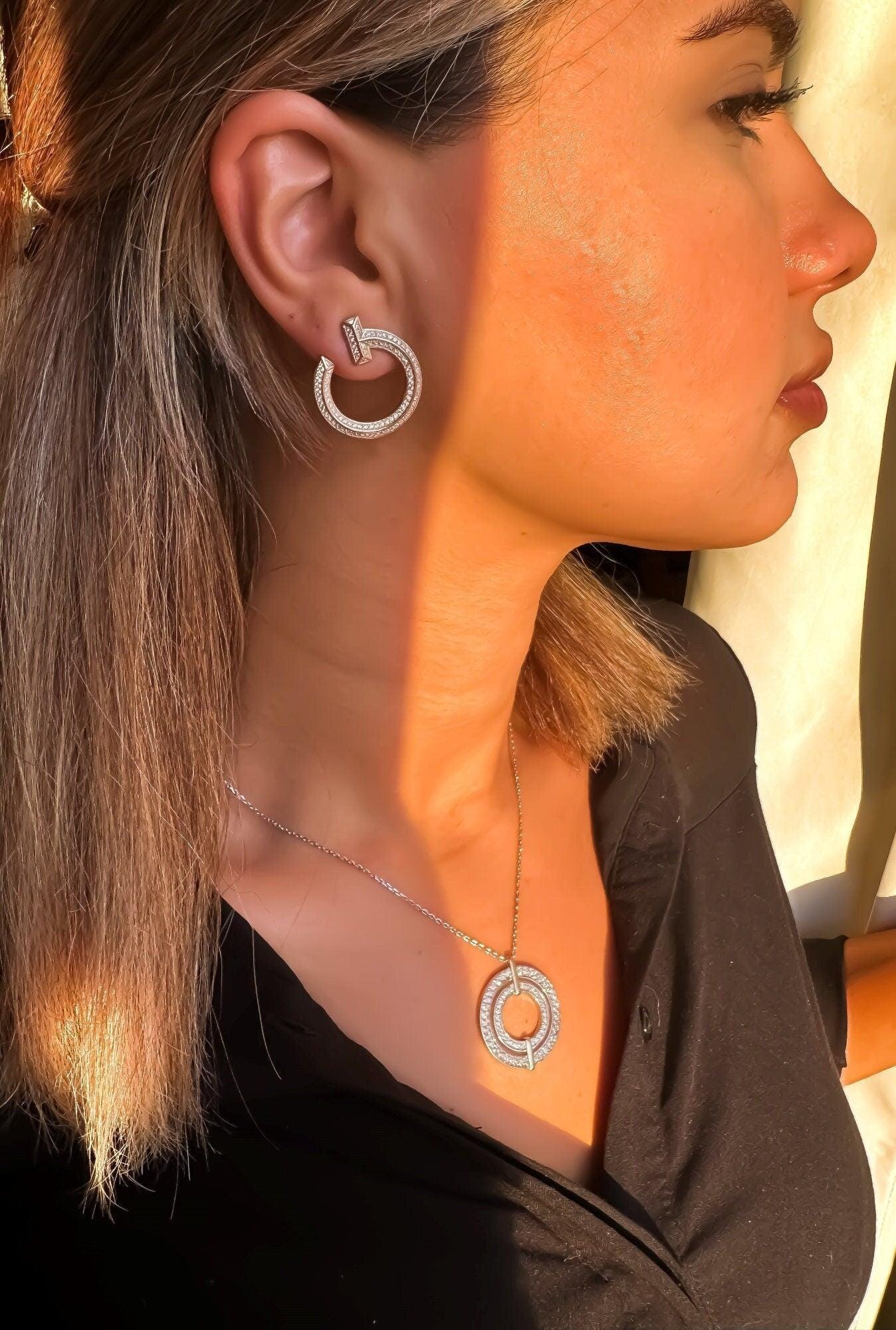 22K Gold Planet Tiffany & Co 925 Sterling Silver Luxury Jewelry Zircon Stone Earrings - Tracesilver