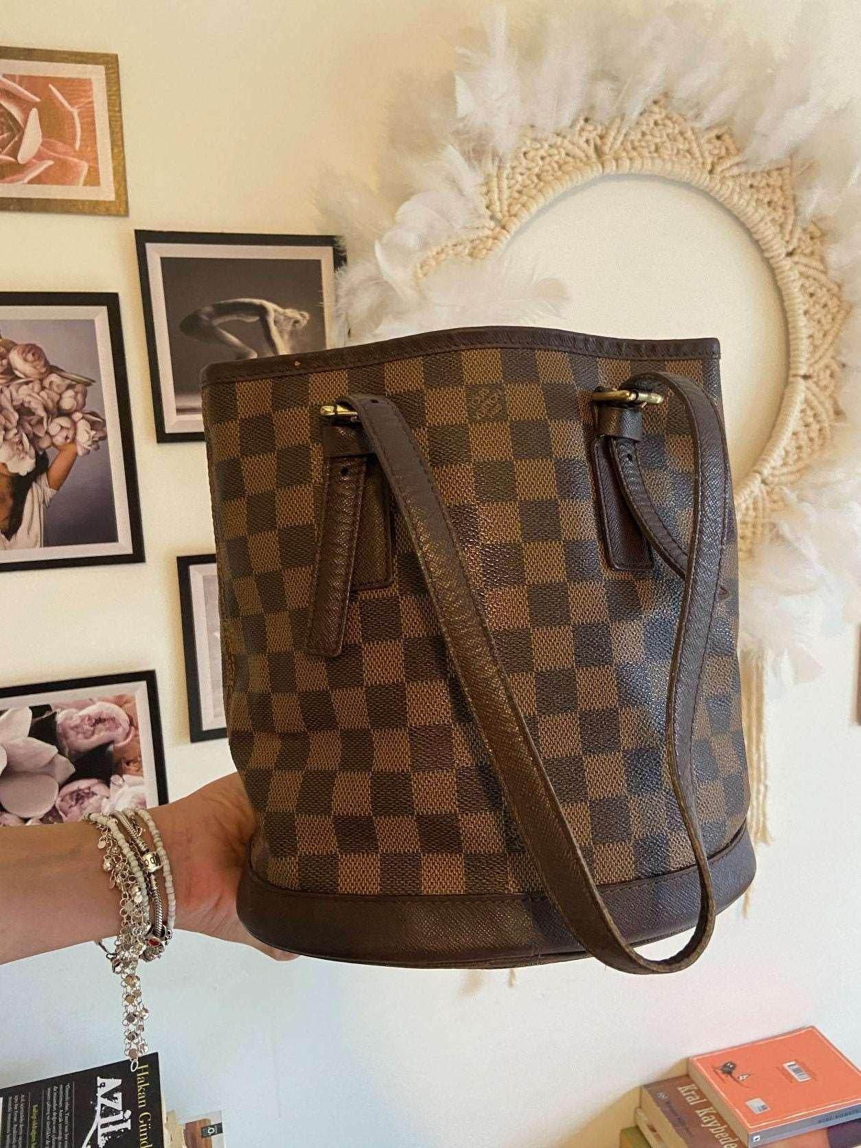 Authentic Louis Vuitton Damier Ebene Bucket Marais Brown Handbag - Tracesilver