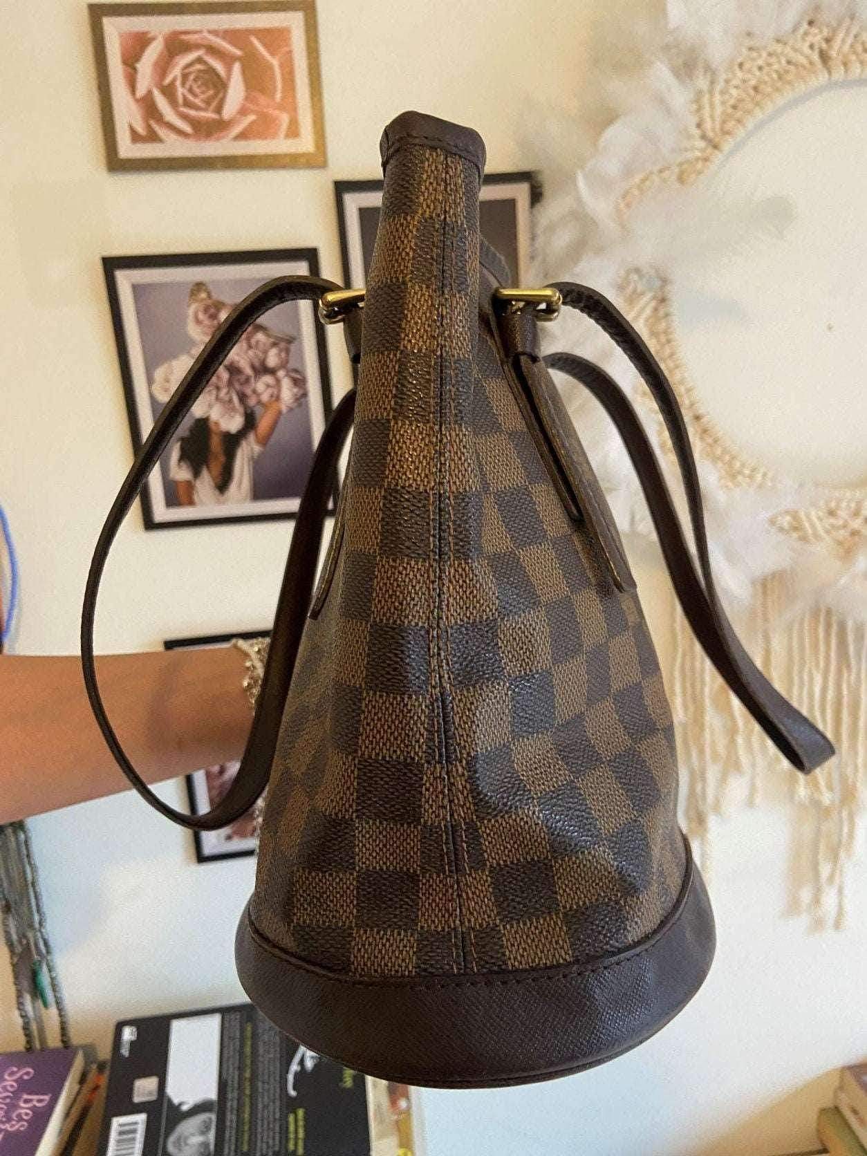 Authentic Louis Vuitton Damier Ebene Bucket Marais Brown Handbag - Tracesilver