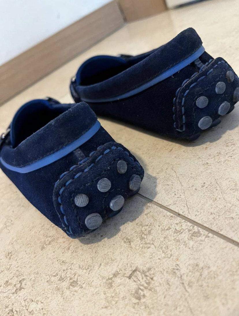 Louis Vuitton women's royal blue suede shoes with gold initials vintage style size 37