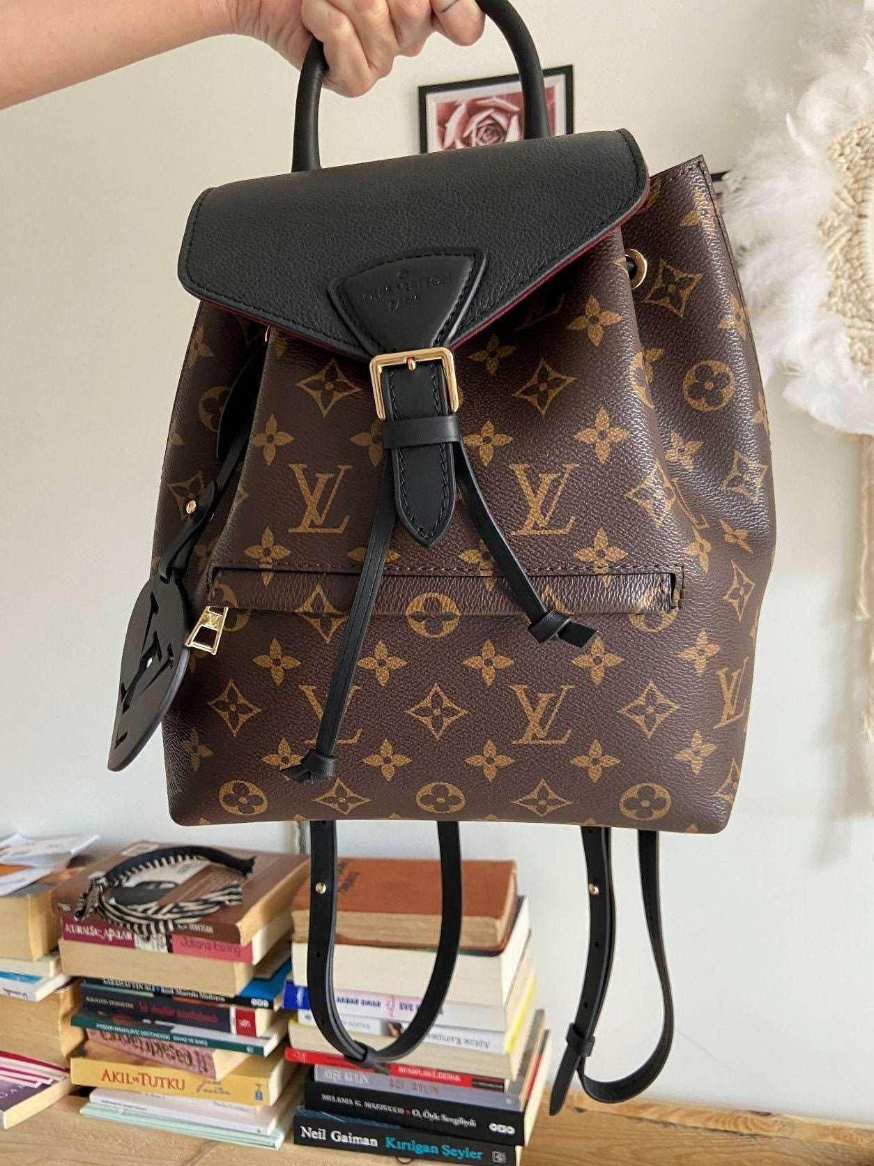 Louis Vuitton Monogram MONTSOURIS Backpack brown leather luxury bag with black flap and gold buckle