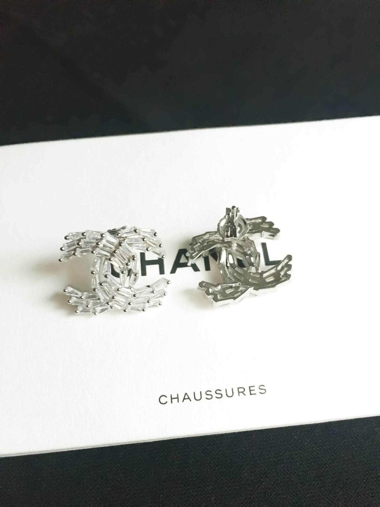 Chanel Baguette Vintage Earrings in 925 sterling silver with Italian baguette stones luxury jewelry
