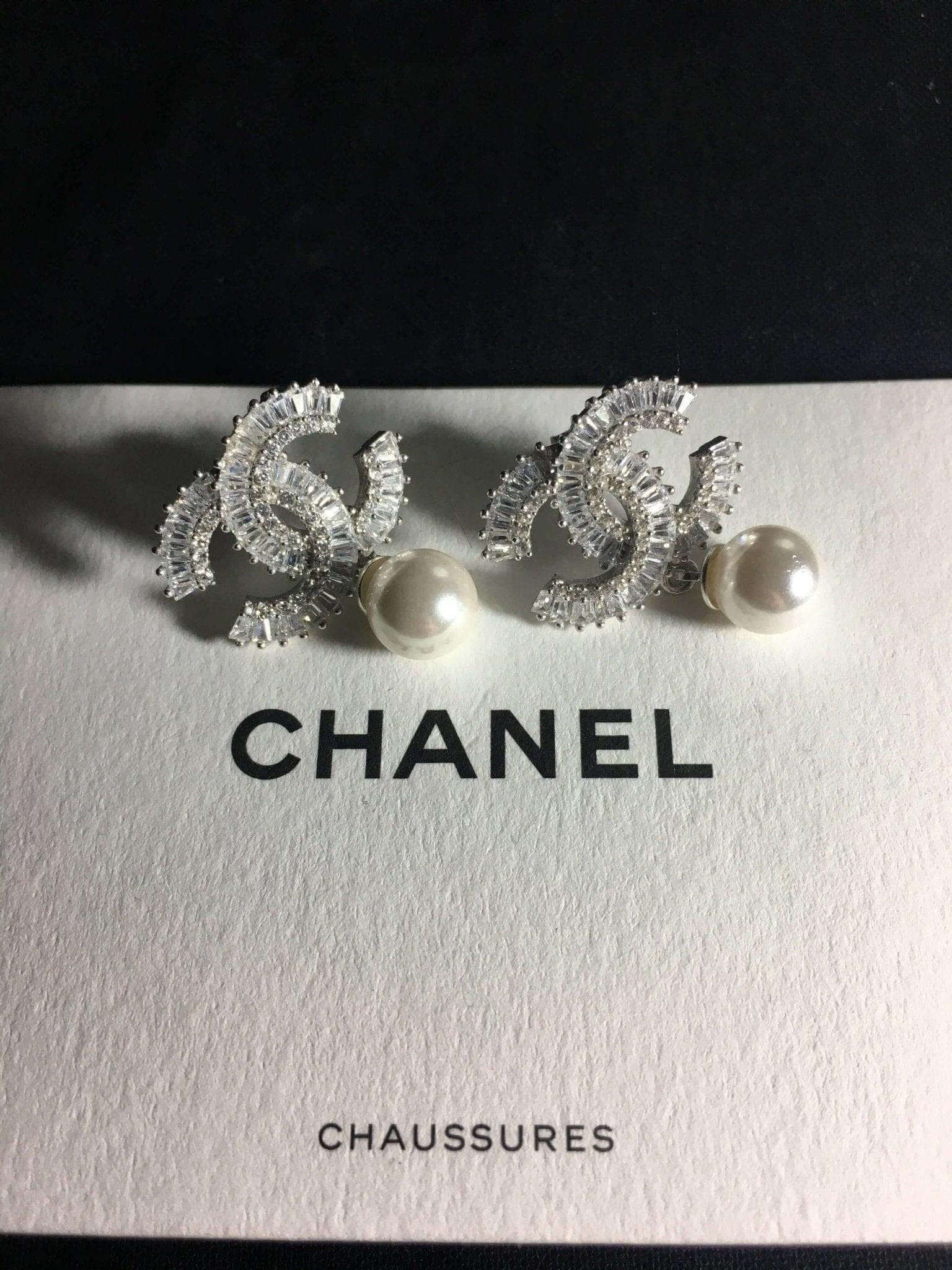 Chanel Jewelry Stud Vintage Earrings, 925 Sterling Silver Real Pearl - Tracesilver