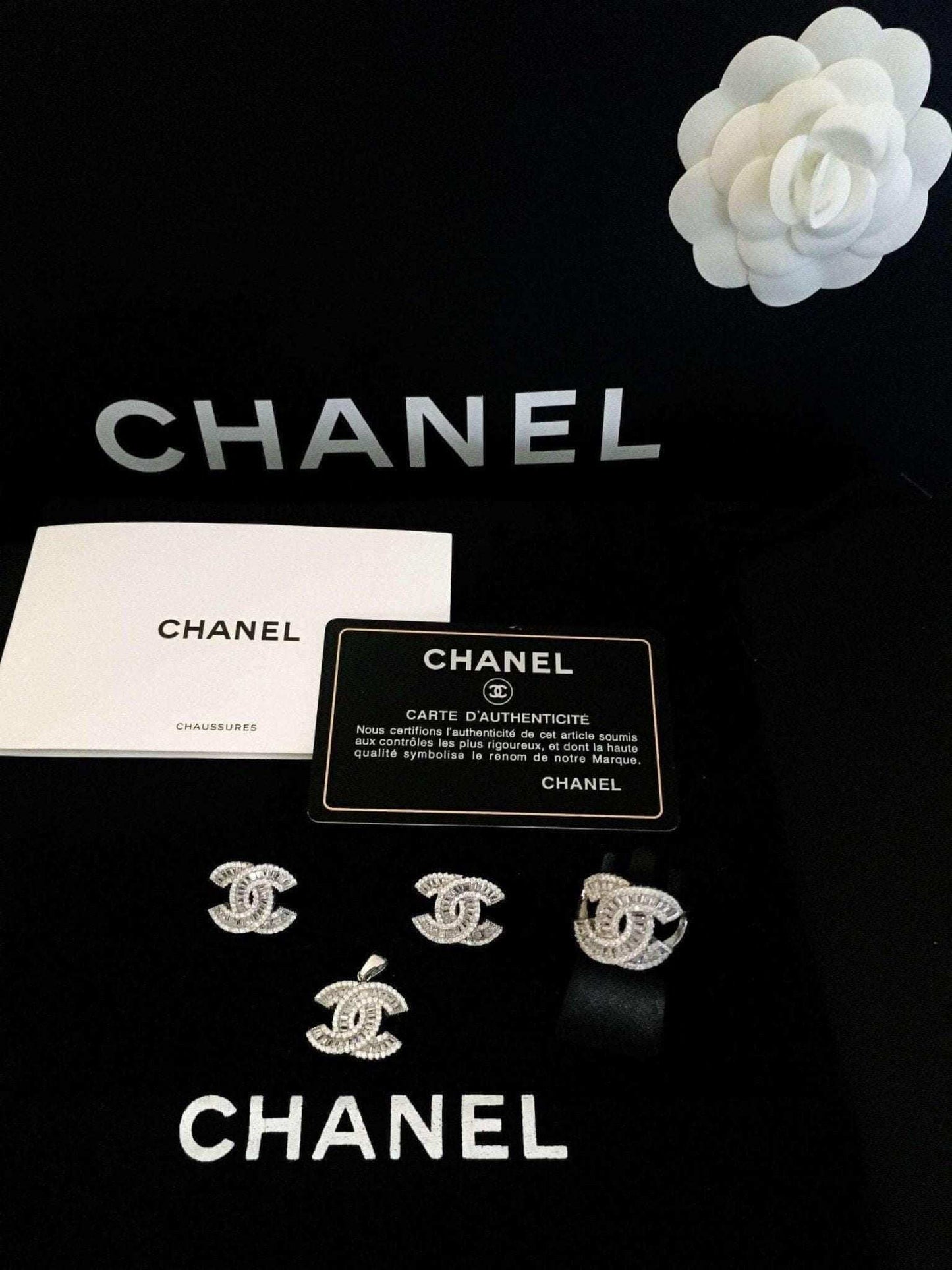 Authentic Chanel 925 Sterling Silver Stud Zircon Stone Baguette Cut Earrings - Tracesilver