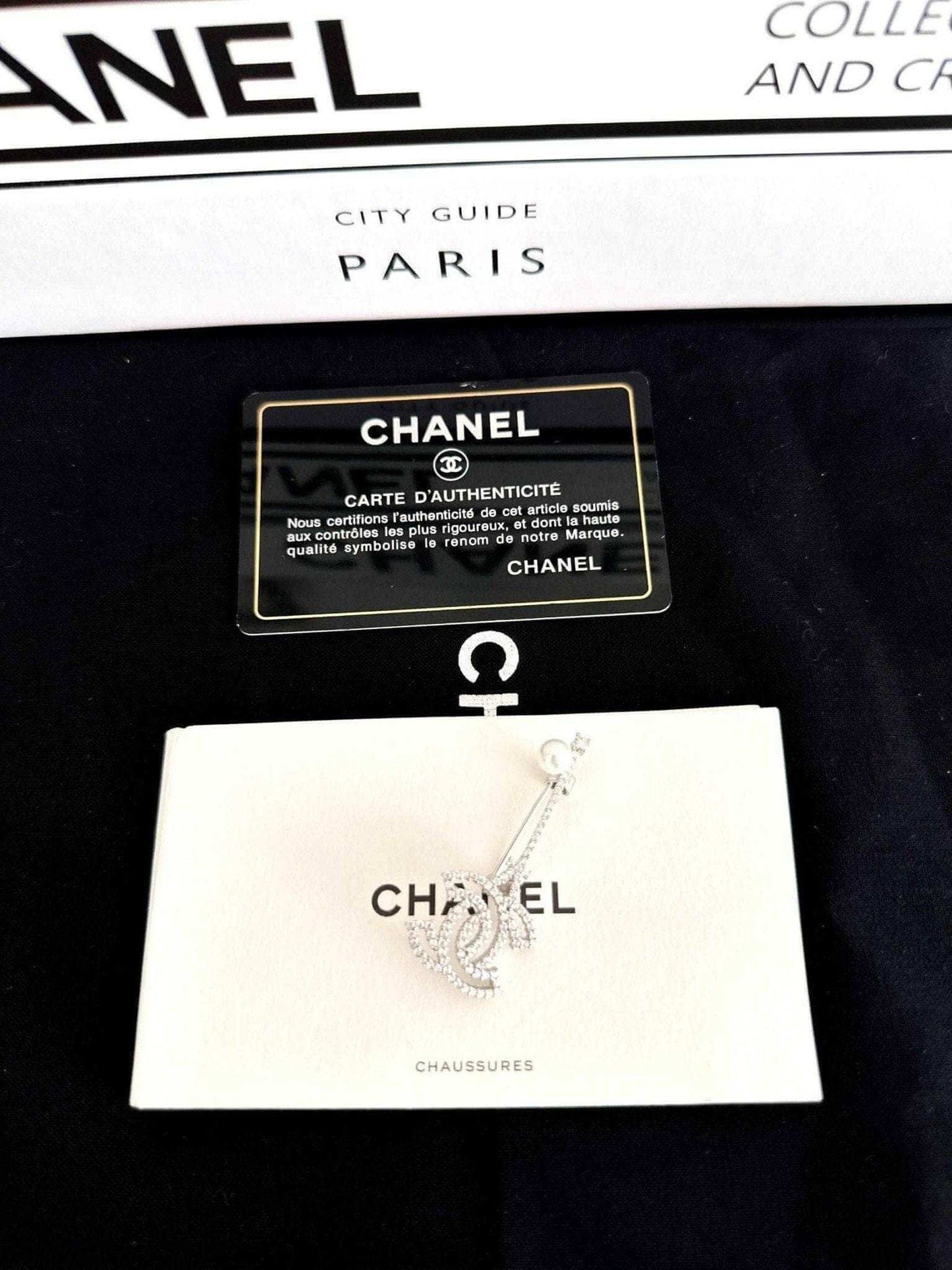 Chanel Brooch Vintage Jewelry Elegant 925 Sterling Silver with Sparkling Zircon Stone Pearl Brooch - Tracesilver