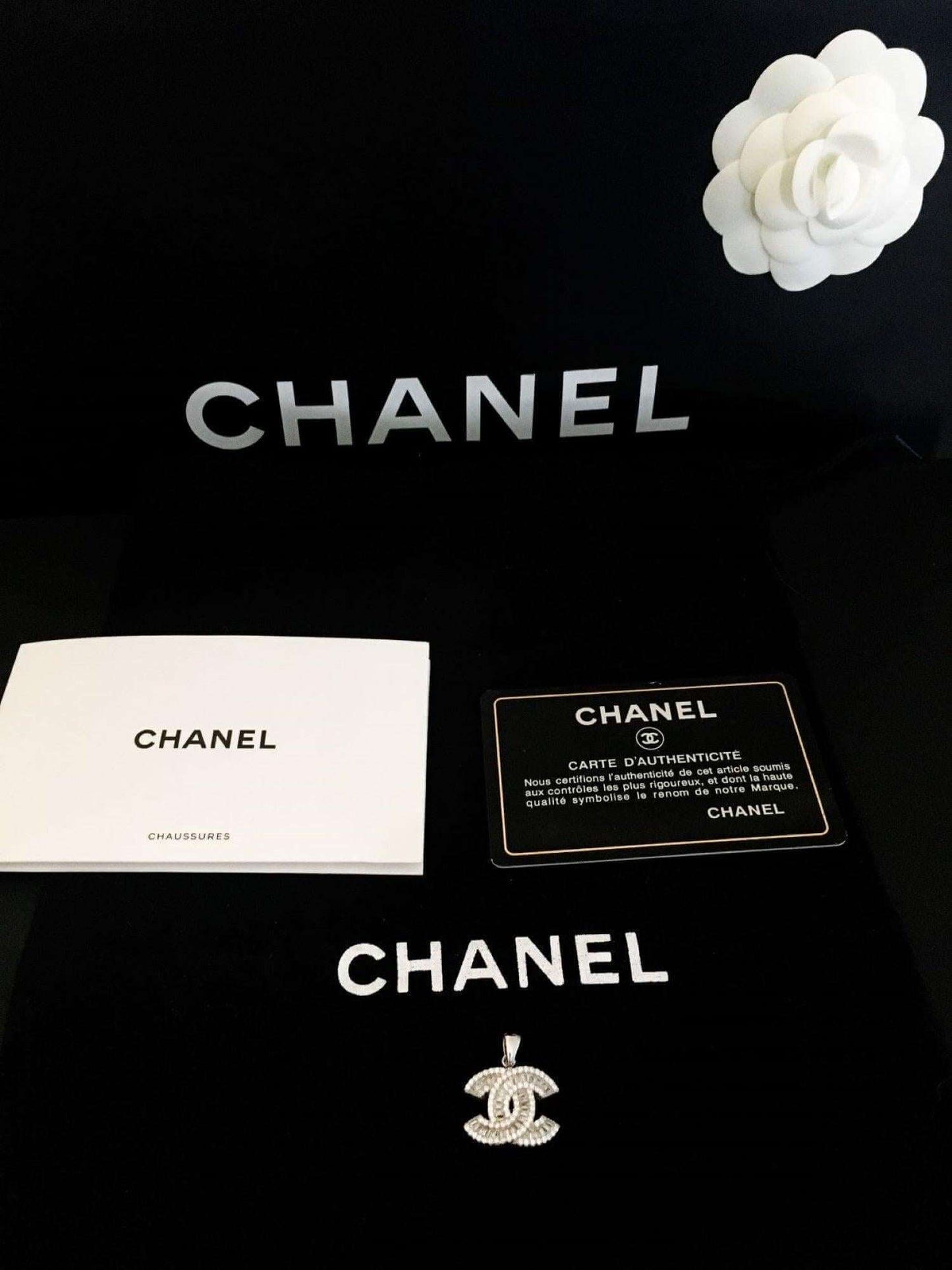 Chanel 925 sterling silver vintage necklace with white zircon stones and authenticity cards