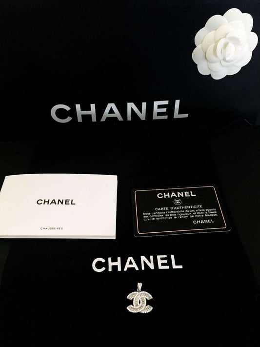 Chanel 925 sterling silver vintage necklace with white zircon stones and authenticity cards