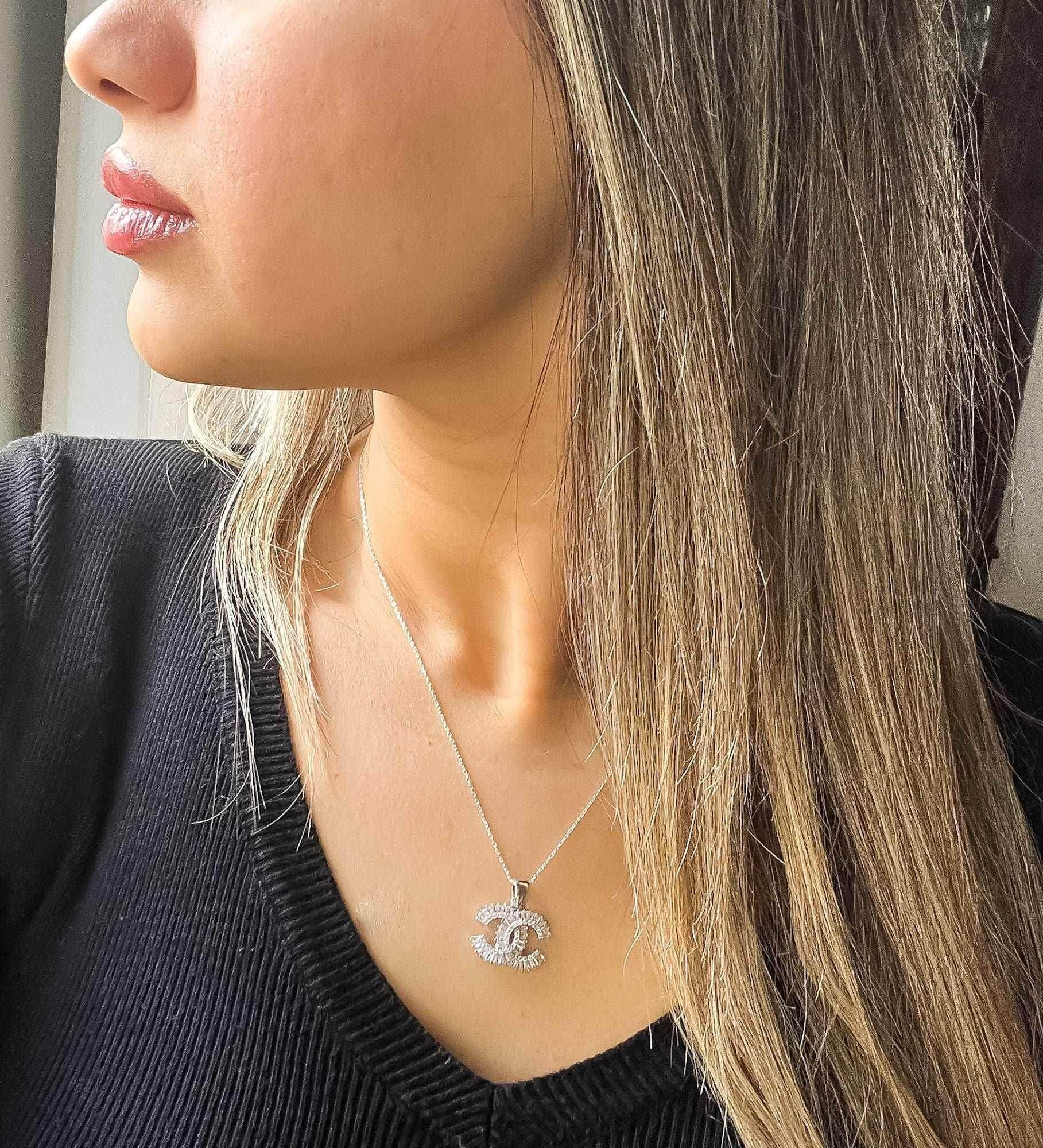 Chanel 925 Sterling Silver Vintage Jewelry Zircon Stone Necklace - Tracesilver