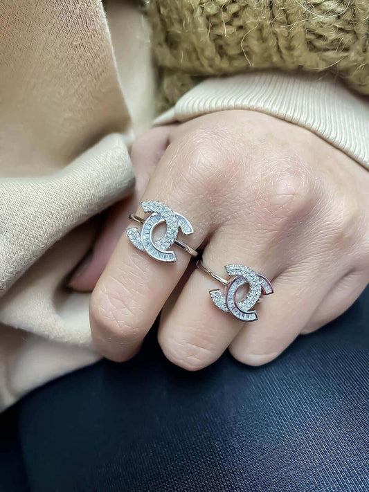 Authentic Chanel Ring 925 sterling silver with zircon stones on hand